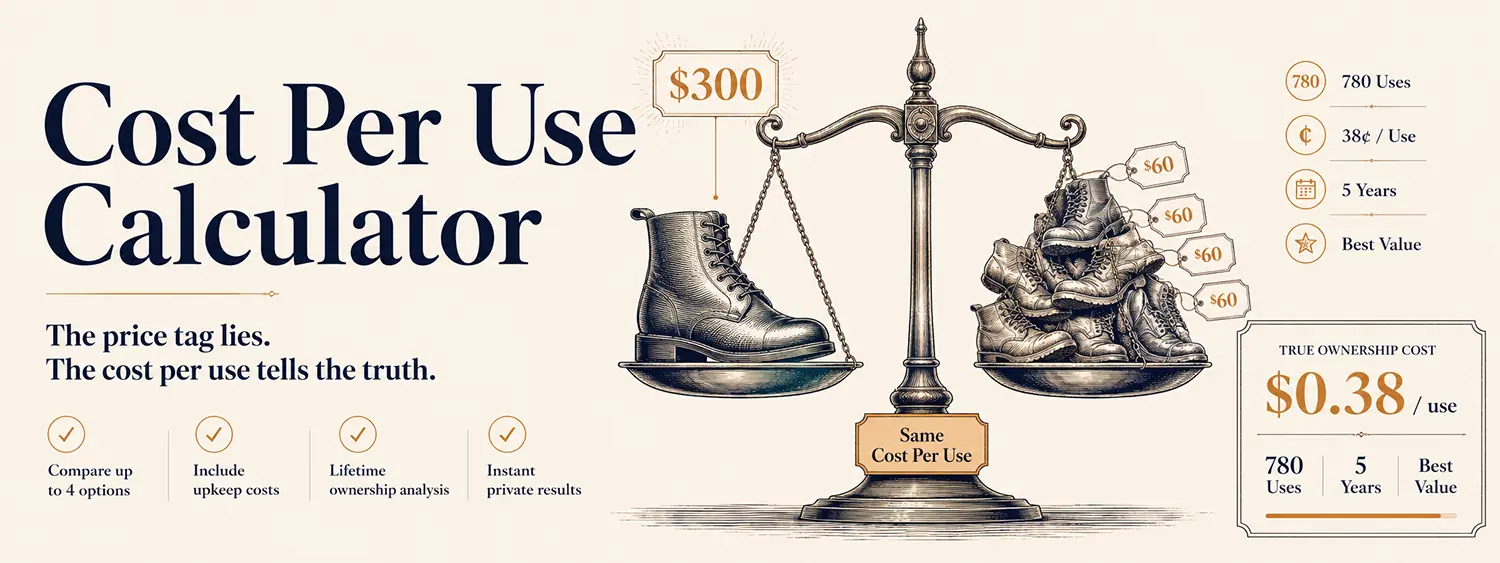 Cost Per Use Calculator — what a product really costs every time you use it.