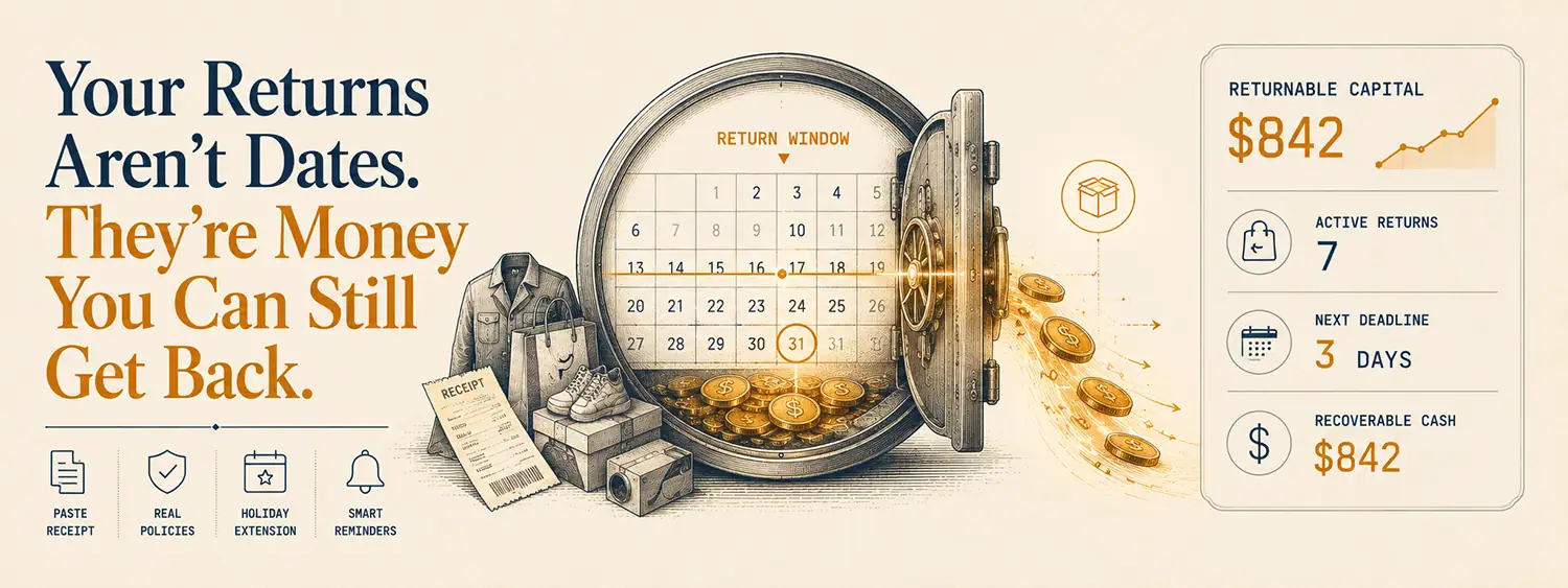 Smart Return & Capital Dashboard — track return deadlines and the capital locked in returnable items.